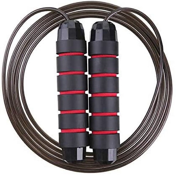 Zoogamo Tangle-Free Rapid Speed Adjustable Steel Jump Rope Workout with Foam Handles for Women, Men, and Kids Workout Gym Aerobic Exercise & Fitness (Black & Red)