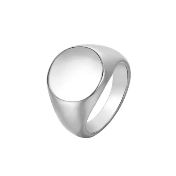 QQTDFG Men Women Silver Stainless Steel Round Signet Ring Band Wedding Gift Size 6-11-Silver-12