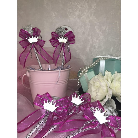 Charmed Happy Birthday Fuchsia with Silver Crown Pom Pom Pen; 12 pieces