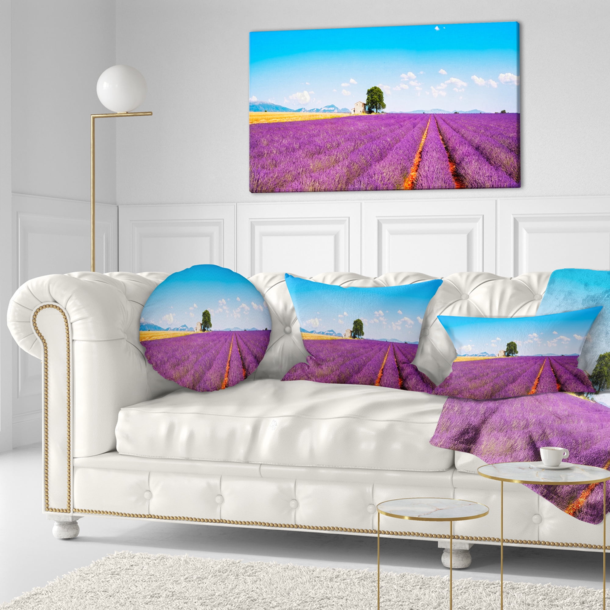 Designart Remote House and Tree in Lavender Field - Landscape Wall Throw Pillow - 12x20