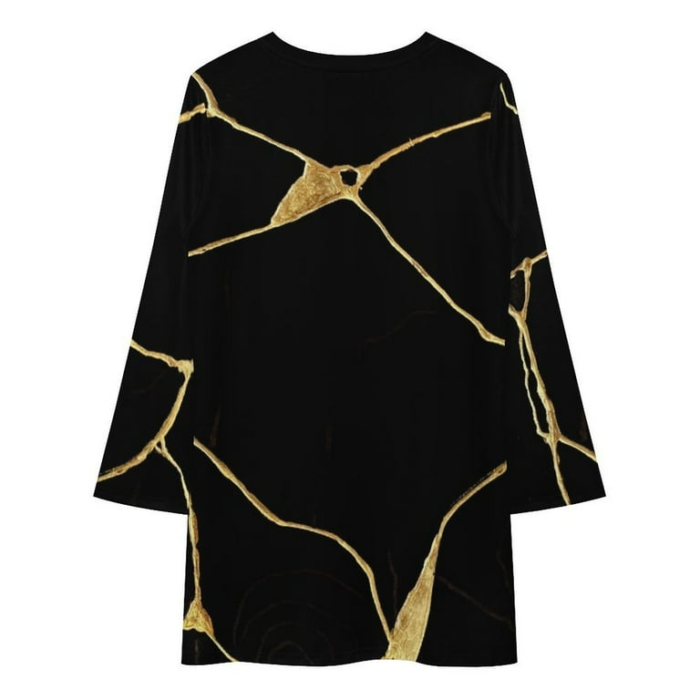 Japanese Black and Gold Kintsugi Art Long Sleeved Dress summer women"s suit  loose women"s dress - Walmart.com
