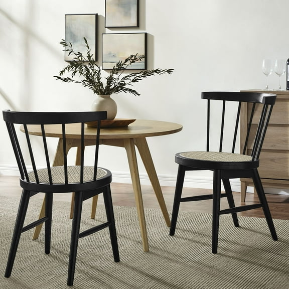 Lykke Curved Spindle Back Dining Chairs Set of 2 in Black