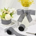 thumbnail image 3 of 2 Rolls 2 Inch Wide Black White Striped Ribbon Single Faced Polyester Stripe Wired Edge Grosgrain Burlap Fabric Ribbon Bulk for Sewing Making Crafts Gift Wrapping Wreath Home Party Decor Diy diy, 3 of 9