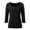 thumbnail image 4 of Bibifish Womens T-Shirts Ribbed Knit Slim Fit 3/4 Sleeve T Shirts Lightweight Stretch Crewneck Tees Basic Solid Color Trendy Ladies Tops, 4 of 5