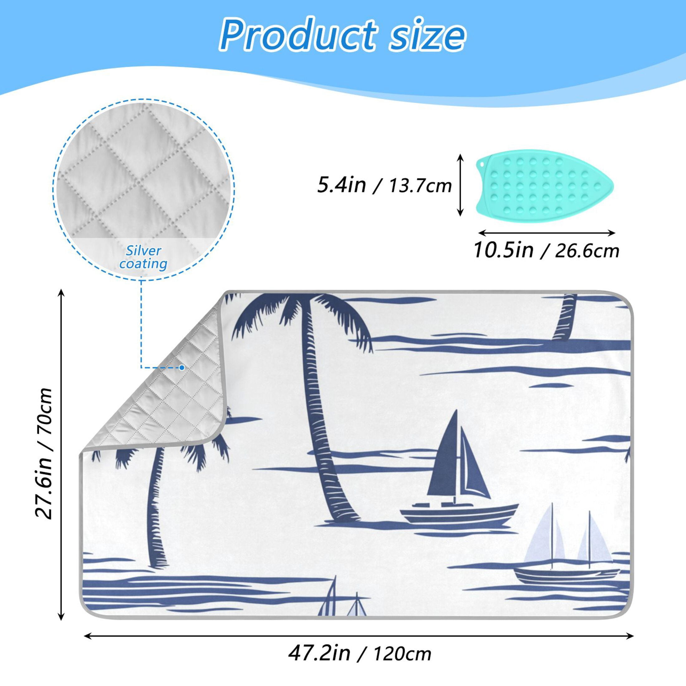 Boats Coconut Trees Navy Blue Ironing Mat Blanket Portable Travel Ironing Pad Heat Resistant Pad 47.2" x 27.6”