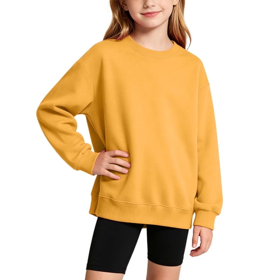 Khunlpohl Kids Cotton Sweatshirts Solid Color Round Neck Pullover Sweatshirt Casual Long Sleeve Loose Tops
