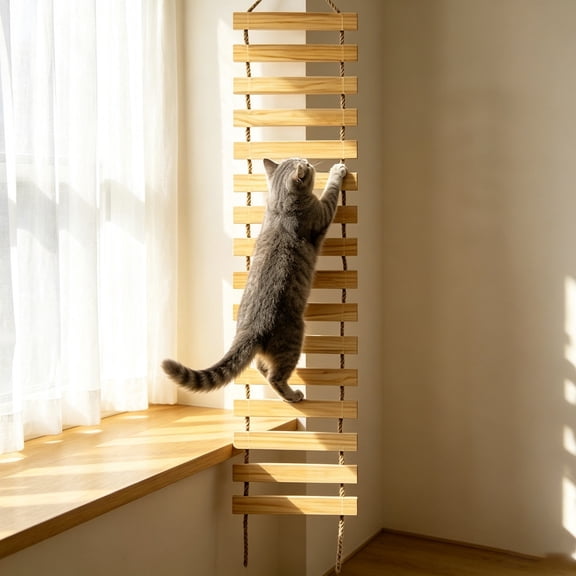 Wooden Cat Wall Ladder, Hanging Cat Climbing Bridge Shelf, Indoor Cat Activity Play For Wall Mounted Cat Shelves,A - 50Cm