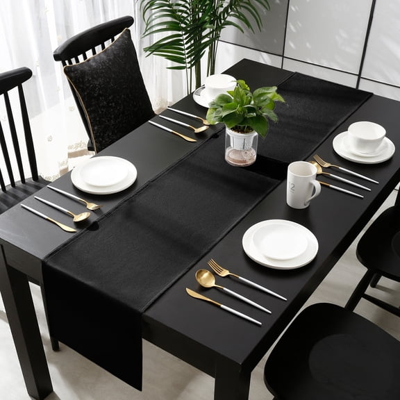 Black Cotton Linen Small Table Runner 13 x 60 inch Pure Black Non-slip Rectangular Dining Table Decor for Wedding Party Holiday Dinner