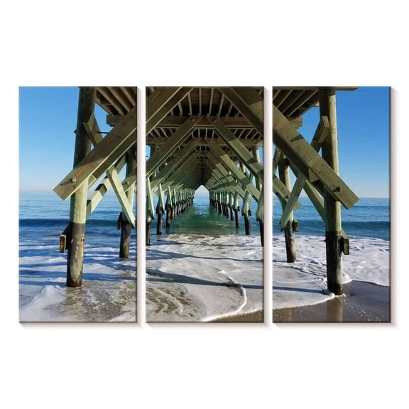 Elephant Stock Under Wrightsville Beach Pier Wall Art - Horizontal Multi Panel Canvas - Living Room Wall Decor - Nautical Multi Panel - Blue And Gray Decor - 23" x 14"