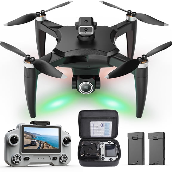 New Folding Wefone YL01 Drone with 4.3" Screen Remote and Camera, Obstacle Avoidance, Optical Flow, Brushless Motor, 2 Batteries, Black