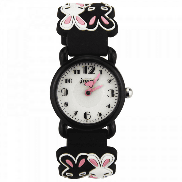 Kids Cartoon Black Watch Waterproof Band Bunny Print Watch for