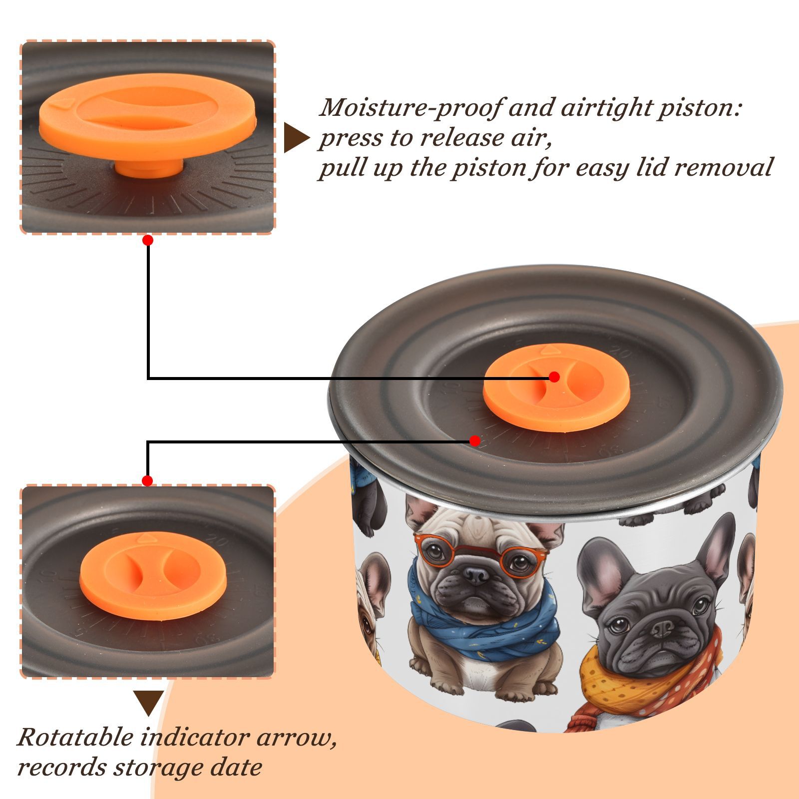 French Bulldogs with Hat Dogs Airtight Coffee Bean Canister 30oz Food Storage Containers with Lids For Gournd, Tea, Sugar, Flour, Rice, Cereal, Candy Cookie Jar