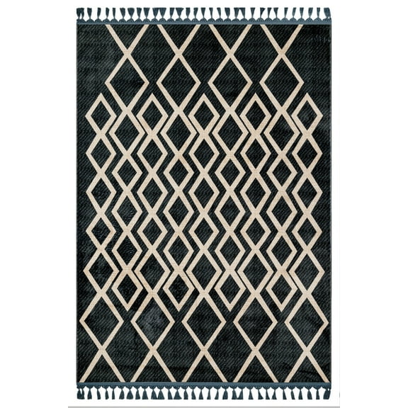 Pranjal Geometric Black Bamboo Area Rugs for Living Room Washable Rugs Boho Moroccan Area Rug Soft Neutral Geometric Bohemian Distressed Indoor Rug for Bedroom Dining Room Office Nonslip Rug