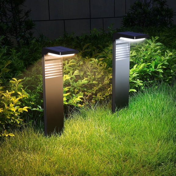 Solar Pathway Lights 2 Pack with Warm White and Cool White Mode, Modern Solar Path Lights Outdoor Waterproof, Perfect Solar Lights for Backyard, Lawn, Driveway, Walkway, Garden Decorative.