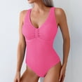 thumbnail image 2 of UTSJKR Women One Piece Swimsuit Trendy Casual Summer Solid Ribbed Monokini Swimwear Classic V Neck Low Back Bathing Suit Hot Pink 4, 2 of 7