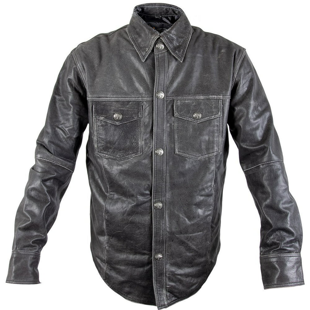 Xelement XS-921G Men's 'Nickel' Distress Gray Leather Shirt with ...
