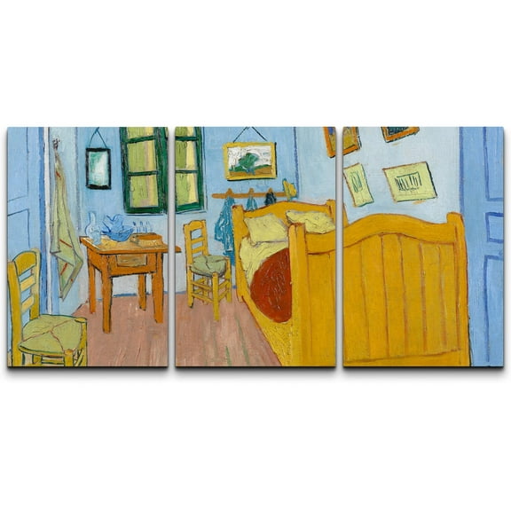 wall26 Canvas Print Wall Art Set The Bedroom by Vincent Van Gogh Nature Wilderness Illustrations Fine Art Relax/Calm Multicolor for Living Room, Bedroom, Office - 24"x36" x 3 Panels