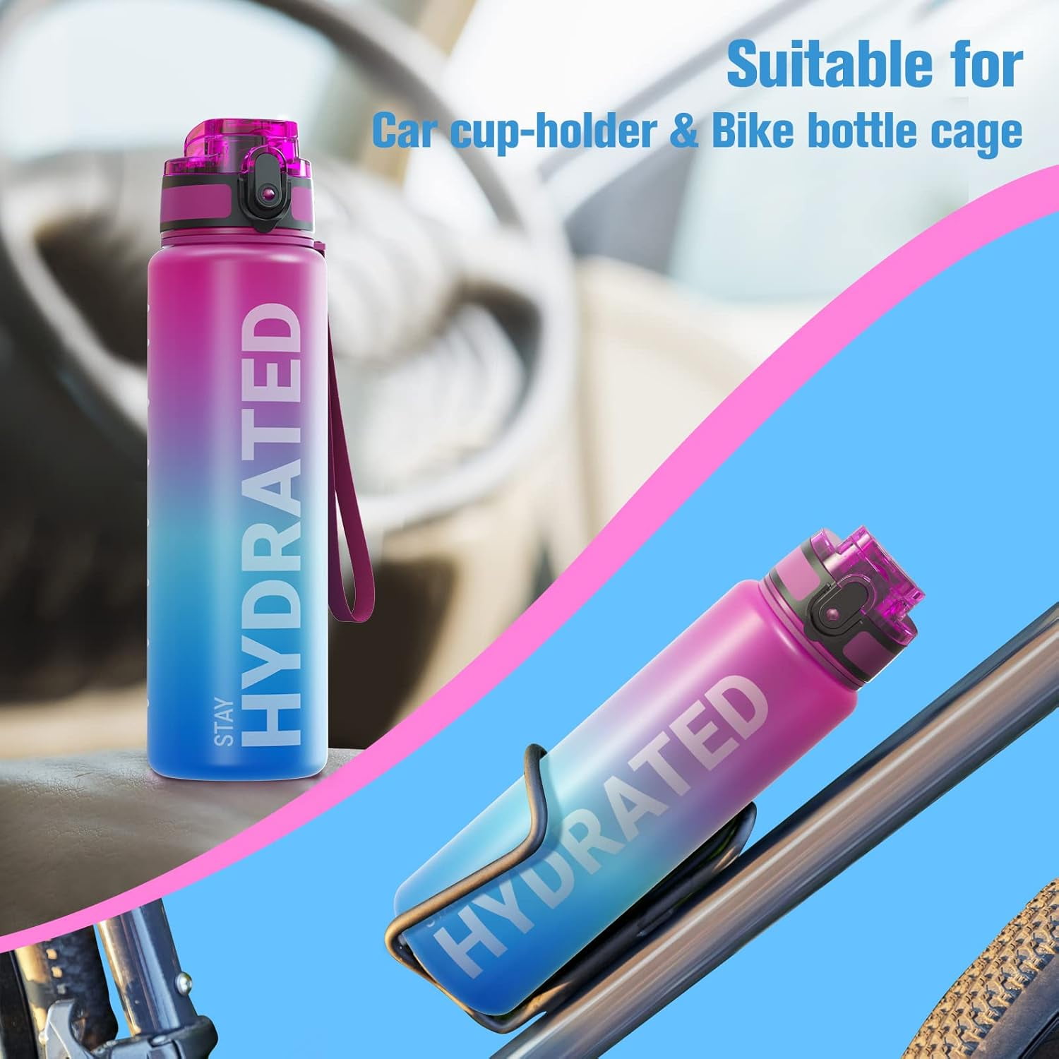 Water Bottle 32oz, Durable and Leakproof Water Bottles Motivational with Time Marker, Tritan, BPA Free, Wide Mouth with Easy Clean Brush for Gym, Travel, Home, School, Office (1 Bottle)