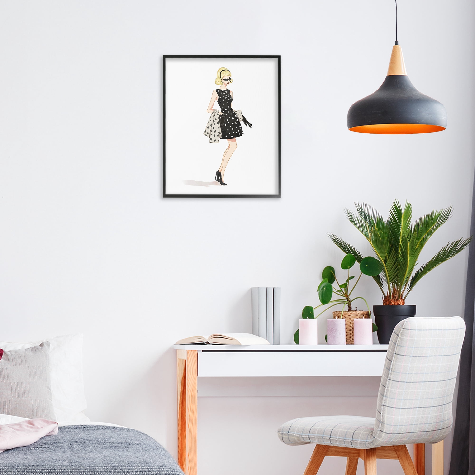 Stupell Industries Feminine Retro Fashion Black Framed Giclee Art, design by Ziwei Li