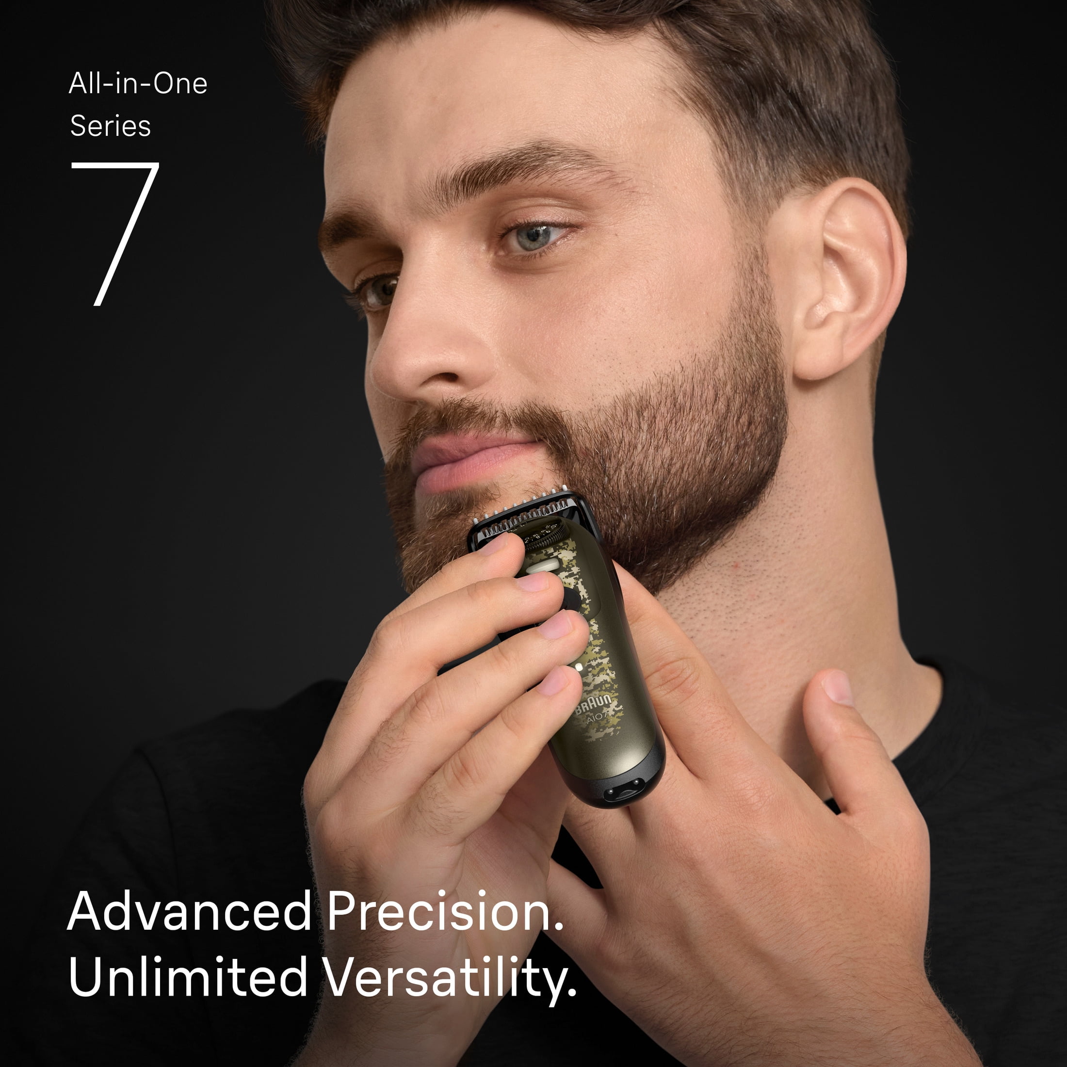 Braun All-in-One Series 7 Trimmer Kit, 40 Lengths, Lifetime Sharp Metal Blade, AIO 7550, Camouflage Green