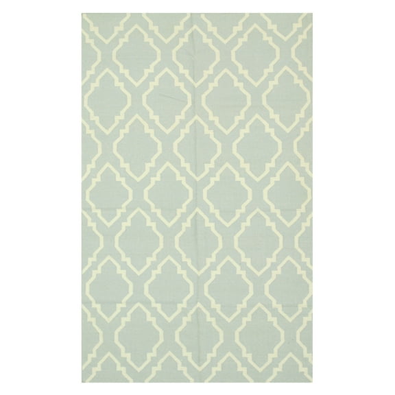 Handmade Wool Blue Transitional Geometric Reversible Modern Moroccan Kilim Rug