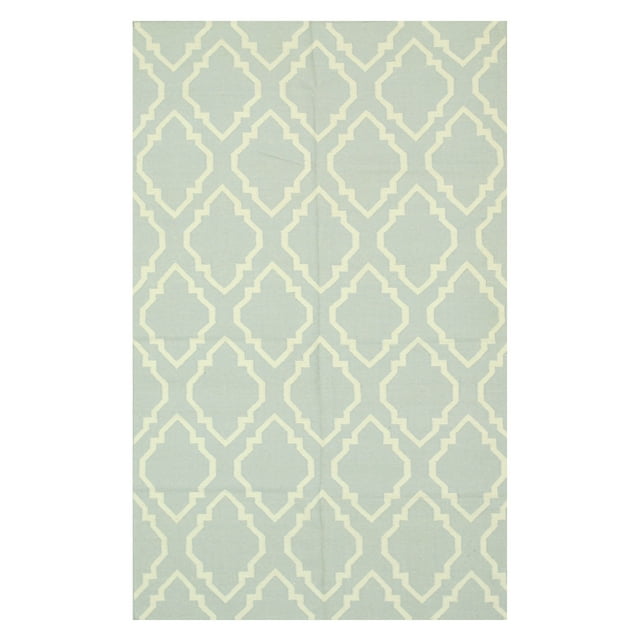 Tapis Kilim Marocain Moderne Réversible Géométrique en Laine Fait Main Bleu