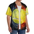 thumbnail image 2 of Balery Tennis Ball In Fire And Water Camisa Casual de Manga Corta con Botones para Hombre, Texturizada, Estilo Cubano, para Playa, Verano-Large, 2 of 5