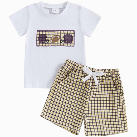 Gibobby Toddler Boy Clothes Baby Boys Summer Outfits Patchwork Short Sleeve T-Shirt Plaid Shorts Set Summer Clothes Set 6 12 18 Months 1T 2T 3T 4T(2-3 Years,White)