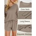 thumbnail image 4 of FEOYA Waffle Sleepwear for Women Ribbed Knit Long Sleeve and Short Pajama Sets Matching Lounge Pajama Outfits 2 Piece Loungewear Sweatsuit with Pockets XL Brown, 4 of 7