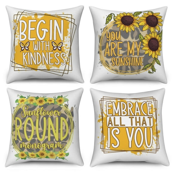 Pbobriich Set of 4 Sunflower Pillow Covers 18x18 Yellow Floral Throw Pillow Cases Cushion Square Pillow Cover for Couch Sofa