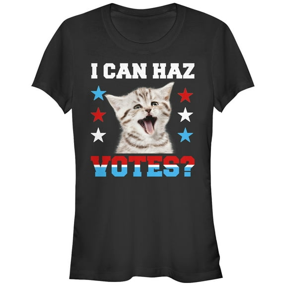 Junior's Lost Gods I Can Haz Votes Cat  Graphic Tee Black Small