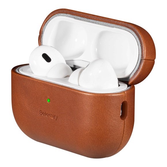 Funda Belemay para AirPods Pro 2.ª generación de piel de plena flor, color marrón