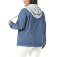 thumbnail image 3 of Agnes Orinda Women's Plus Size Denim Jacket Layered Drawstring Detachable Hoodie with Pockets Jean Jackets 2X Light Blue, 3 of 5