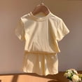 thumbnail image 3 of Cethrio Girls Cotton Outfit Sets, Casual Crewneck Summer Short Sleeve Girls' 2 Piece Sets Beige Size 8-9 T, 3 of 5