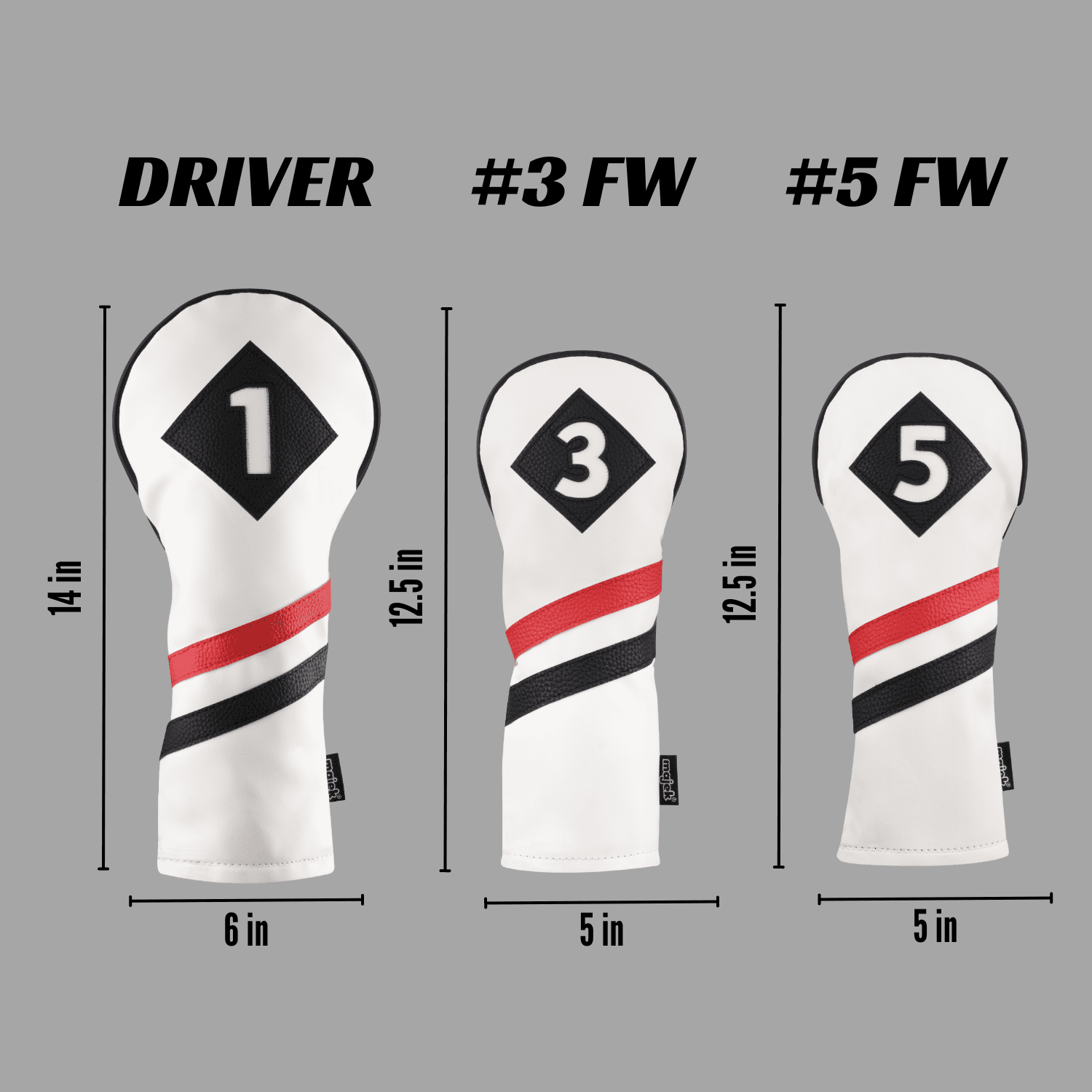 Majek Retro Golf Headcovers White Red and Black Vintage Leather Style 1 3 5 Driver and Fairway Head Covers Fits 460cc Drivers Classic Look