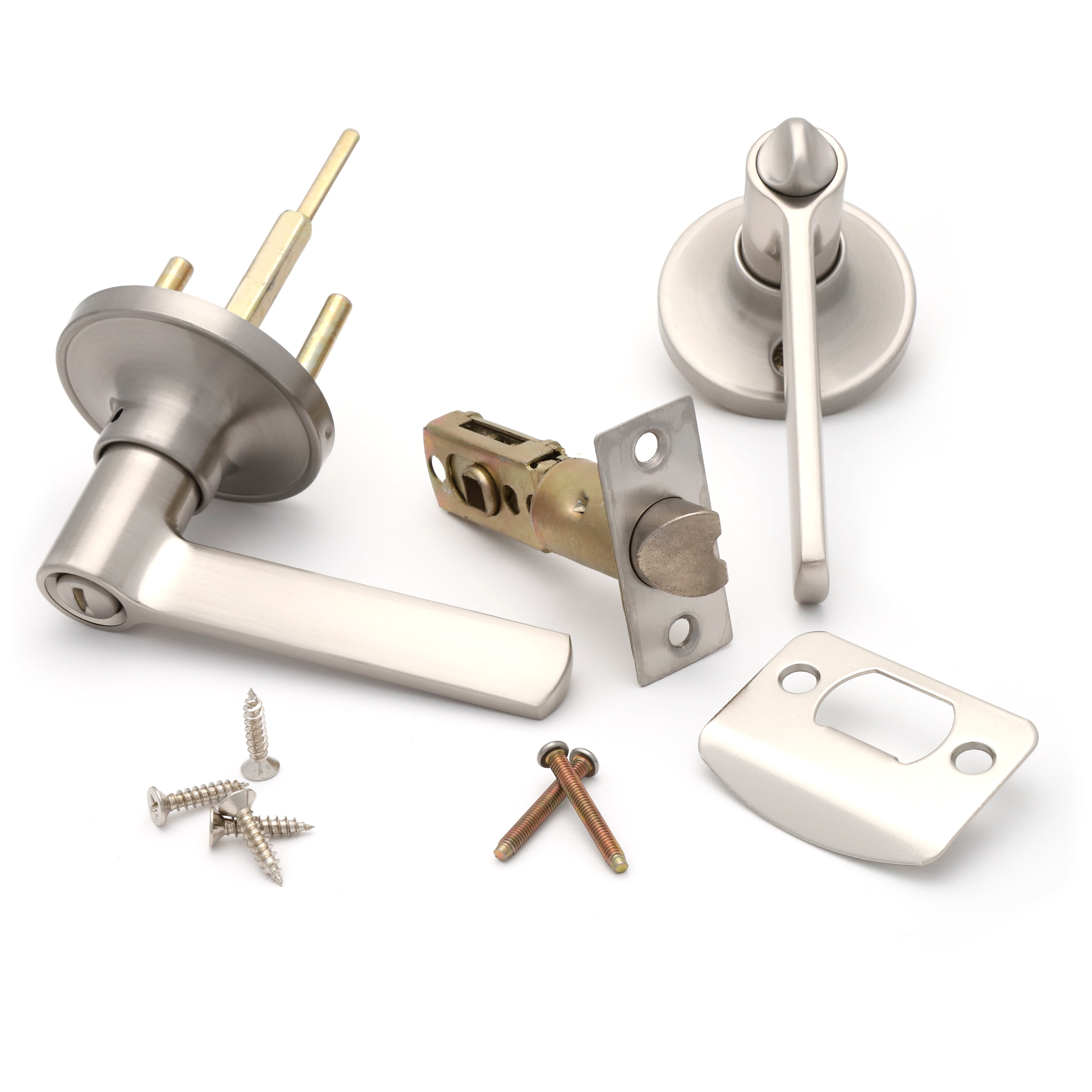 (2 pack) Hyper Tough Satin Nickel Passage Door Lever with Round Rosette Model 1753202