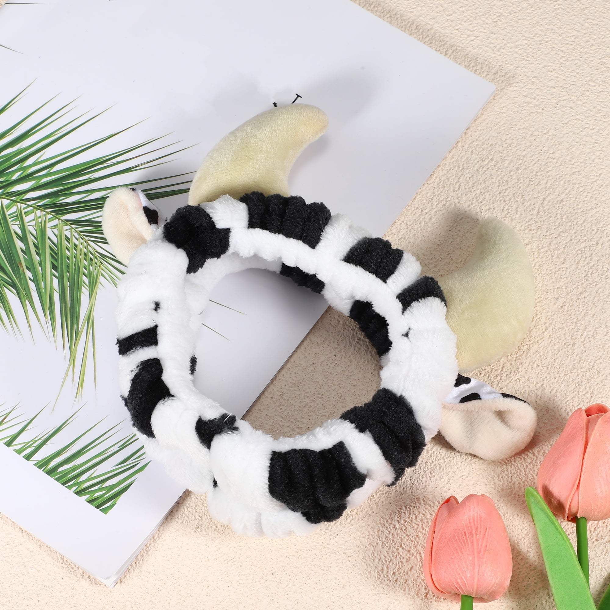 Unique Bargains Women's Cute Cartoon Cow Headbands 8.27"x7.09" Black White 1 Pc