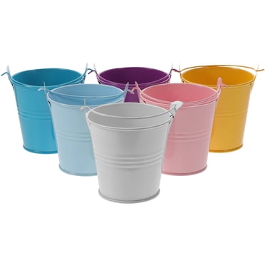 TAKMA 6 Pack Colored Metal Buckets - 5.91 Inch Galvanized Iron Pails With Handles Pink