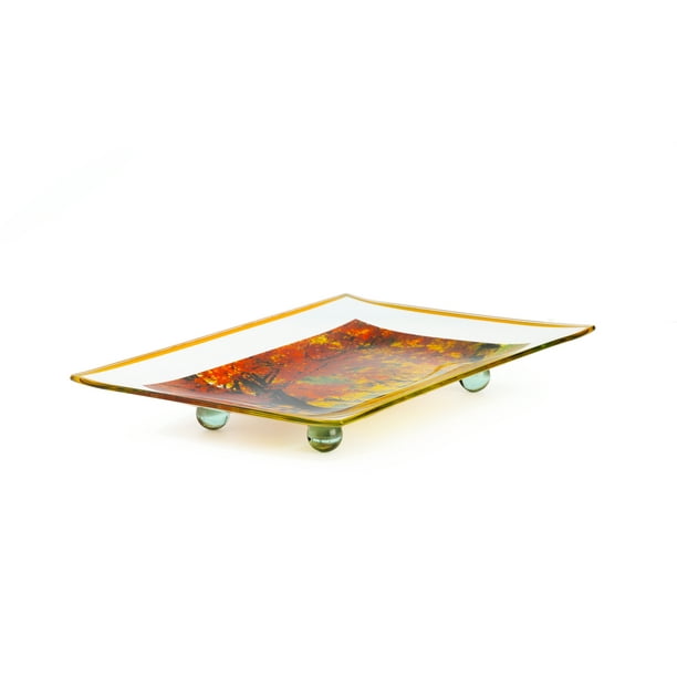 GAC Unique Landscape Design Rectangular Tempered Glass Serving Tray on