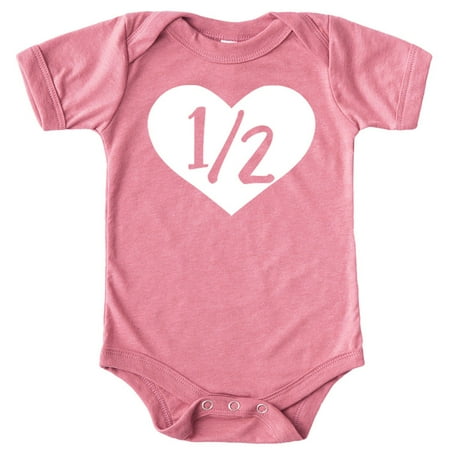 

Half Birthday Bodysuit Girls 1/2 in Heart Birthday Glitter Gold Outfit for Baby Girls White on Mauve Bodysuit