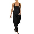 thumbnail image 2 of Usmixi Jumpsuits for Women Dressy Casual Cotton Linen Loose Wide Leg Strap Maxi Jumpsuits Overalls with Pocket Summer Square Neck Sleeveless Solid Long Formal Rompers Black xxl, 2 of 4