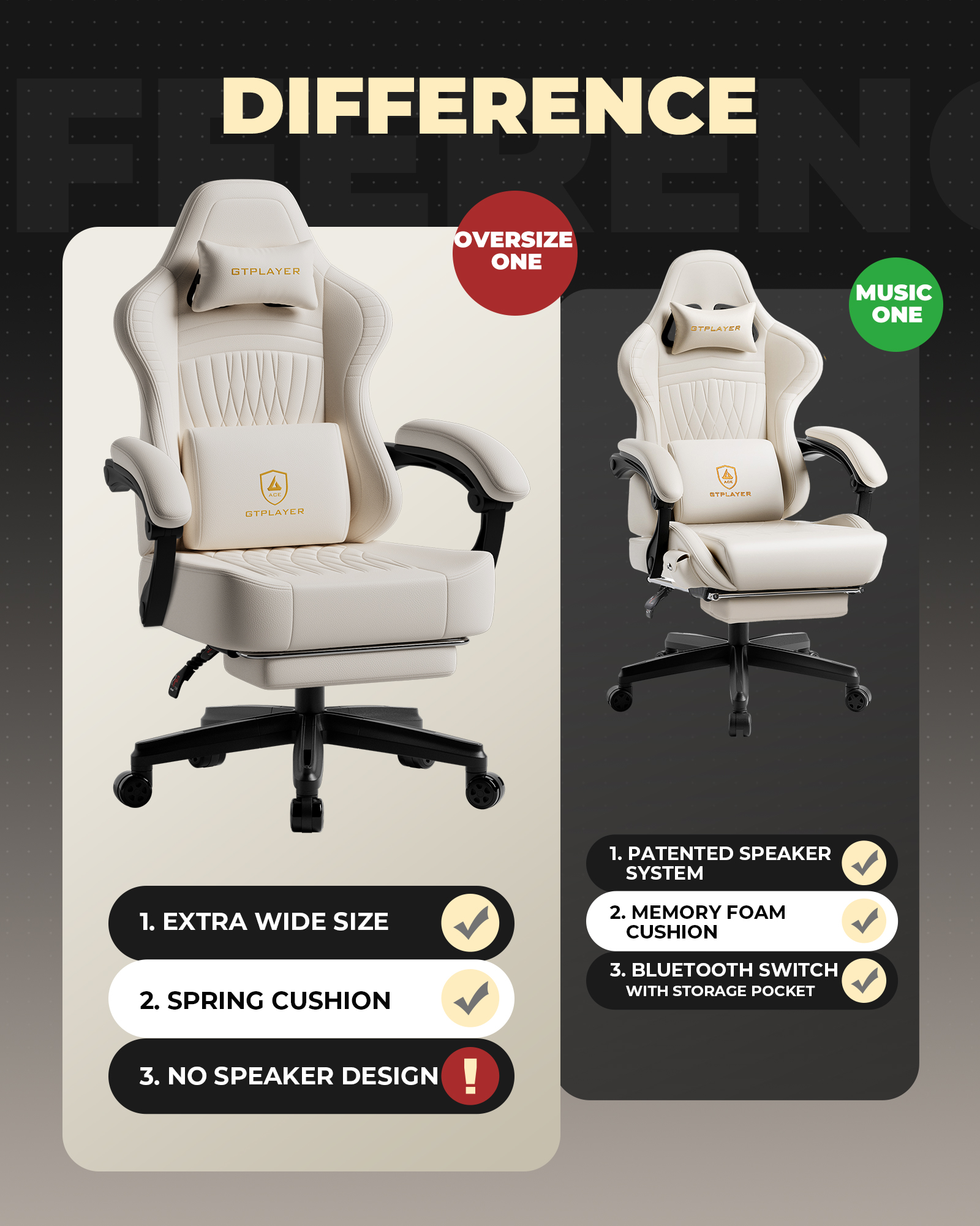GTPLAYER Gaming Chair with Footrest, Bluetooth Speakers