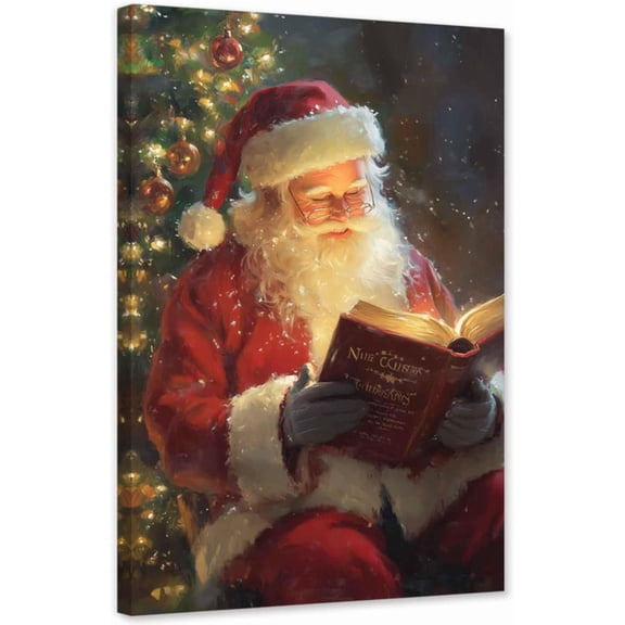 ZHONGYUTONG Santa Claus Canvas Wall Art Christmas Pictures Wall Decor Vintage Santa Painting for Living Room Bedroom Decor Framed (12.00" x 18.00")