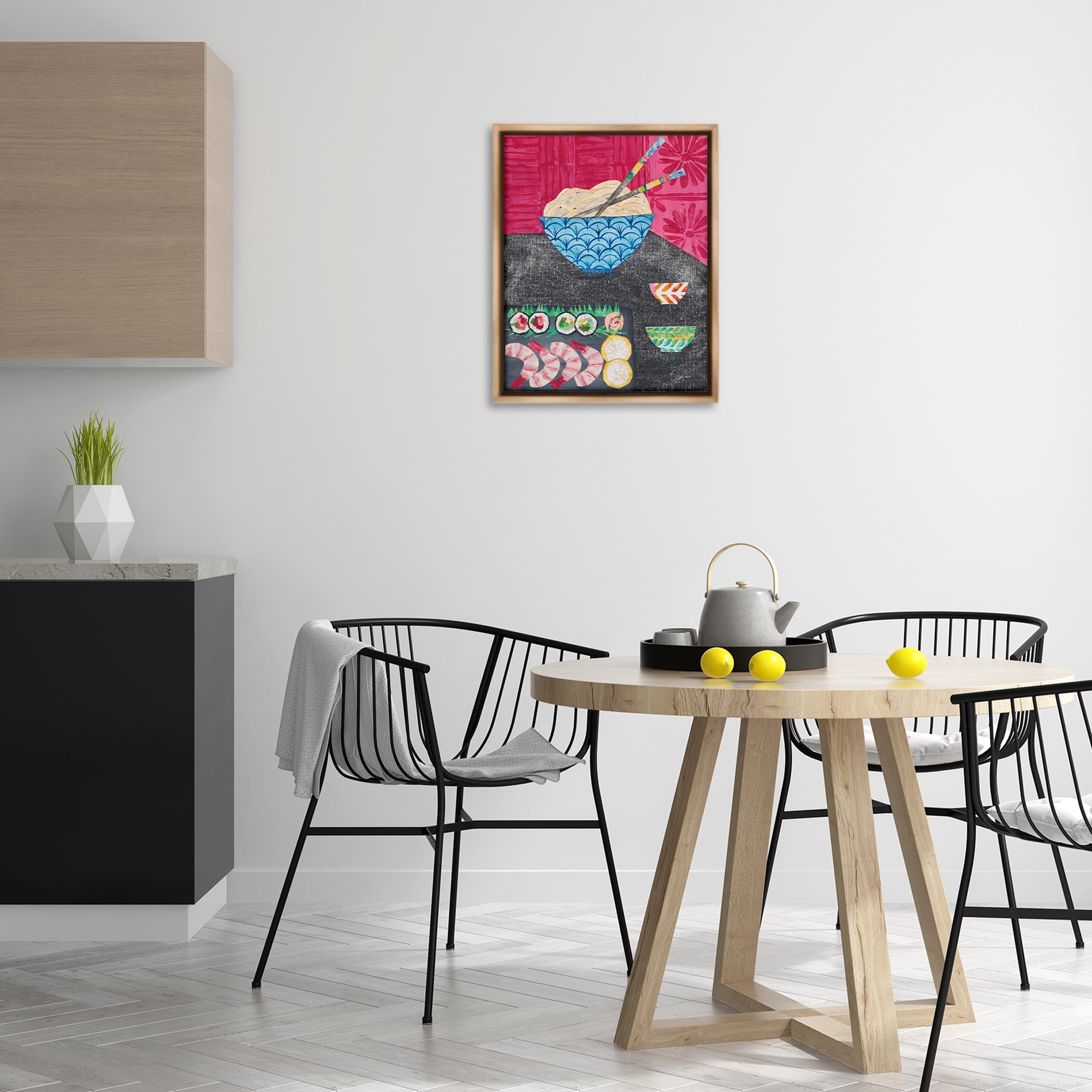 Stupell Industries Patterned Sushi Tablescape Food & Beverage Painting Brown Floater Framed Canvas Art Print Wall Art, 17 x 21