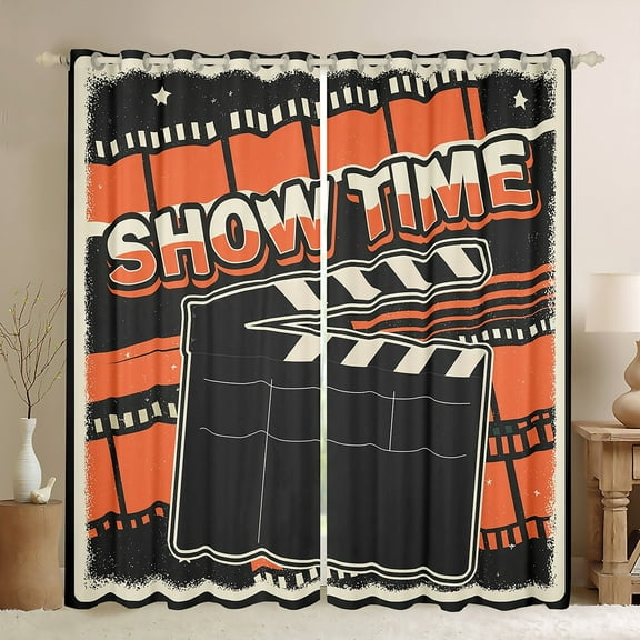 Manfei Vintage Film Black Out Curtains for Kids, Cinema Tricket Curtains Pack of 2 (42x63 Each), Movie Theater Theme Bedroom Curtains, Window Curtains Bedroom Decor