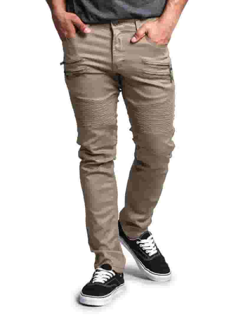 Victorious Men's Coated Slim Fit Moto Pants Biker Jeans Victorious Men's Coated Slim Fit Moto Pants Biker Jeans