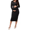 thumbnail image 1 of INSPIRE CHIC Vestido de Maternidad para Mujeres con Manga Larga, Cuello Henley, Botones, Cuerpo Ajustado, Tejido de Punto Acanalado, Sesión de Fotos de Embarazo, Negro, 1 of 6