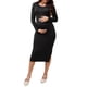 thumbnail image 1 of INSPIRE CHIC Vestido de Maternidad para Mujeres con Abertura de Manga Larga, Cuello Henley, Botones, Cuerpo Ajustado de Punto Acanalado para Sesión de Fotos de Embarazo XL Negro, 1 of 6