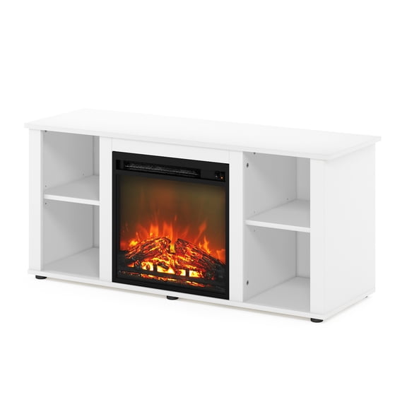 Furinno JENSEN Fireplace TV Stand for TVs up to 55 Inches with Electric Fireplace and Storage Shelf, White