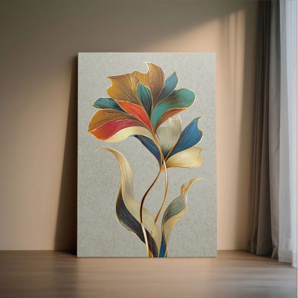 1pc Modern Artistic Floral Canvas Painting with Gold - Accented Leaves, framed Decor room hanging Wall Picture Decor for Home Gifts, living room, bathroom, bedroom, kitchen wall art decor canvas wall